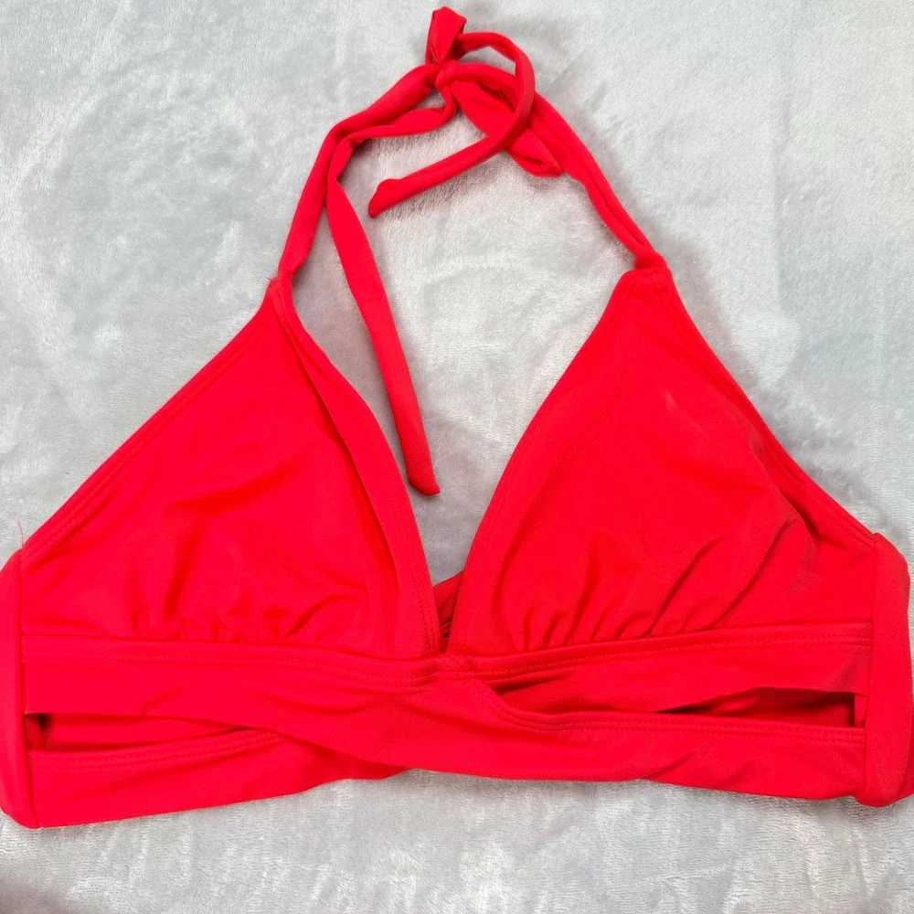 Shade & Shore Red Floral Swim Skirt and Halter Bikini Top Set Size Medium